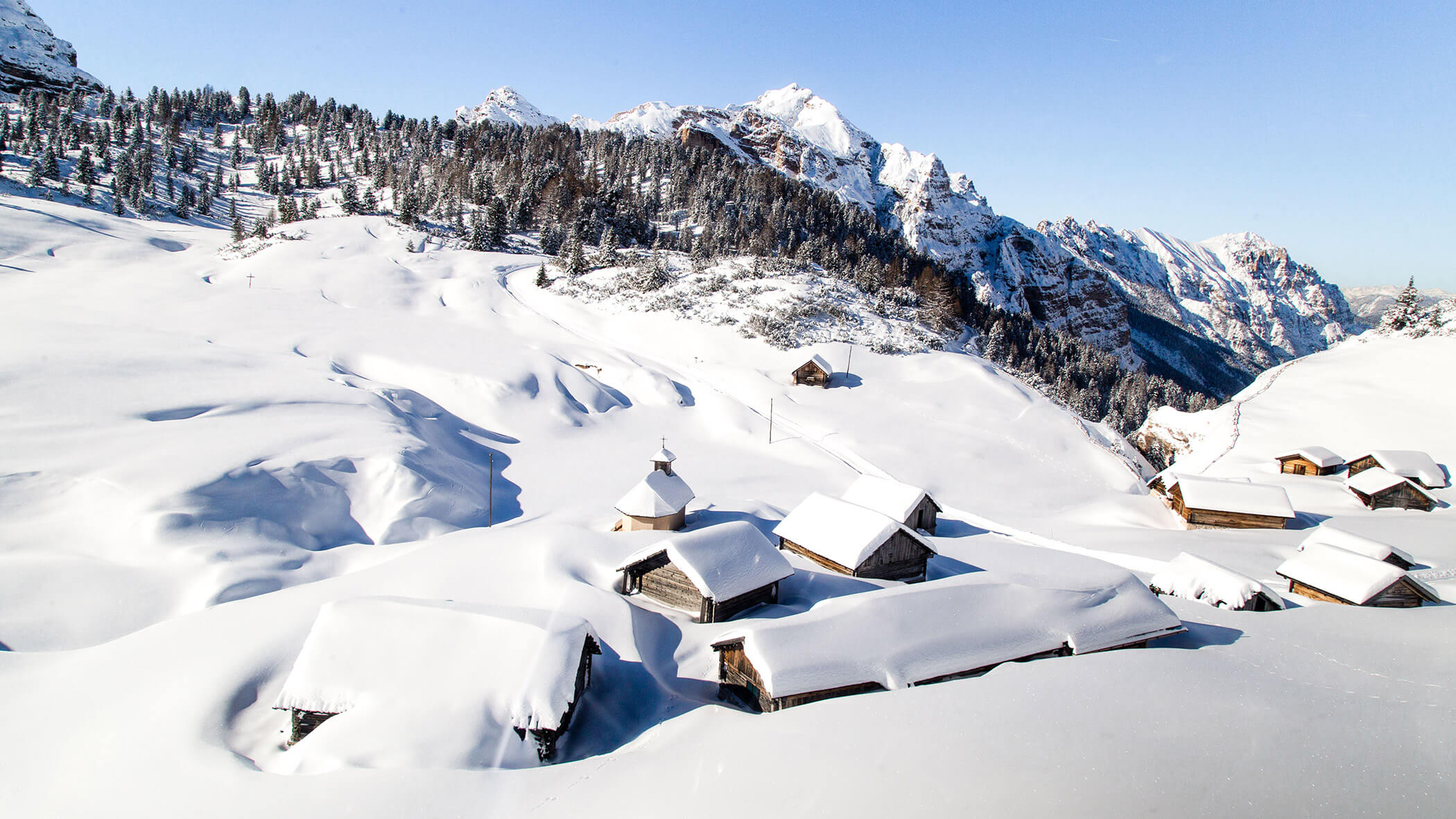 Fanes Alm covered in deep snow - OLM Nature Escape